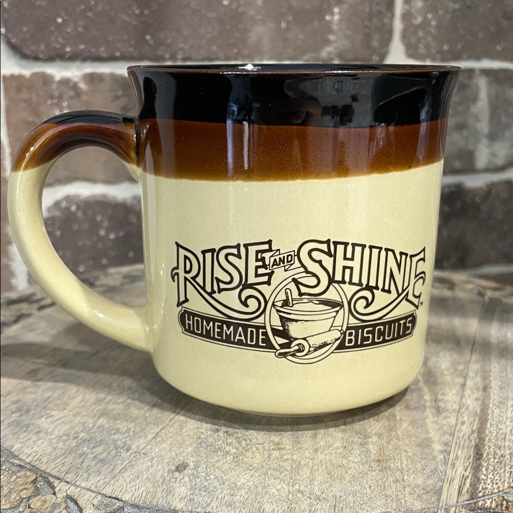 Vintage 1986 Hardees Rise and Shine Homemade Biscuits Brown & Tan Coffee Mug Cup